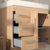 7 36 Inch Light Oak Single Sink Bathroom Vanity Integrated Solid Surface Top Soft Close Drawers & Doors