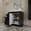 36 Inch High Gloss Black Single Sink Bathroom Vanity Solid Surface Top Soft Close Drawers Gold Hardware