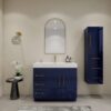 7 Modern Gloss Navy Bathroom Vanity Cabinet with Integrated White Solid Surface Sink Top