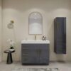 7 Modern High Gloss Gray Bathroom Vanity with Integrated White Solid Surface Sink Top