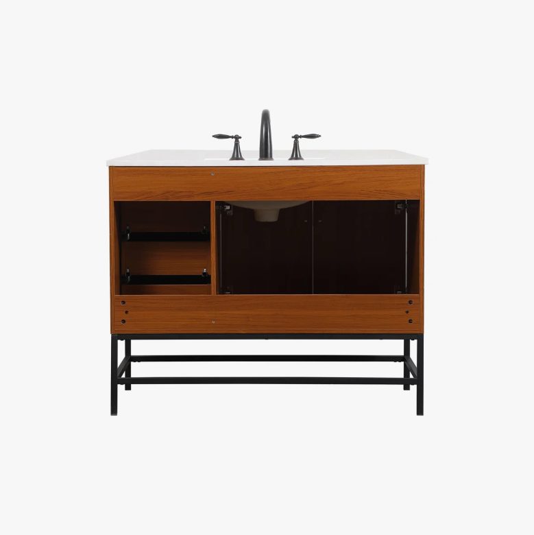7 Modern Farmhouse Walnut Vanity Cabinet with Open Base Clearance for Industrial Bathroom Remodel