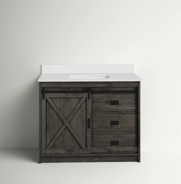 7 Farmhouse Rustic Gray Vanity with Cross Barn Door for Country & Industrial Bathroom Remodel