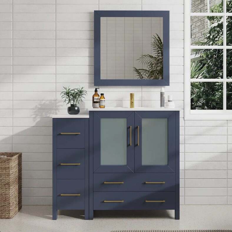 7 Modern Transitional Navy Blue Vanity Set for Contemporary & Minimalist Bathroom Remodel