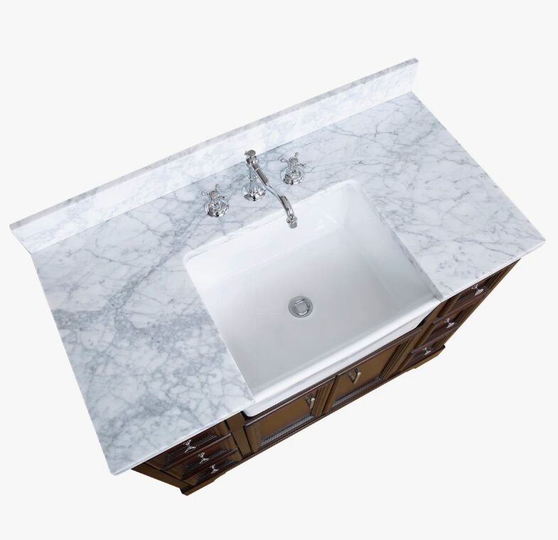 Transitional Farmhouse Vanity with Raised Panel Doors for Traditional Master Bathroom Remodel
