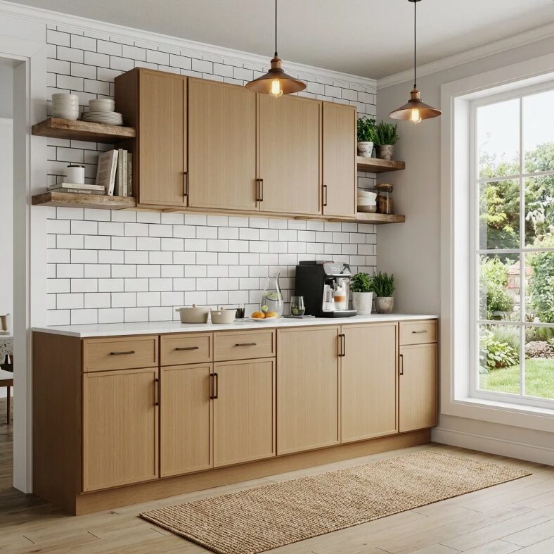 7 Freestanding Wood Grain Slab Kitchen Base Cabinet, Moisture Resistant Plywood Storage Cabinet