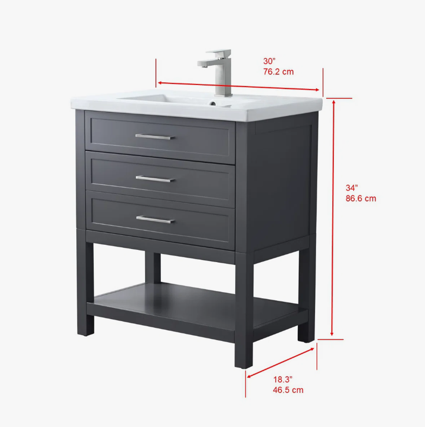 7 Minimalist Dark Grey All-in-One Bathroom Vanity Cabinet with Open Storage