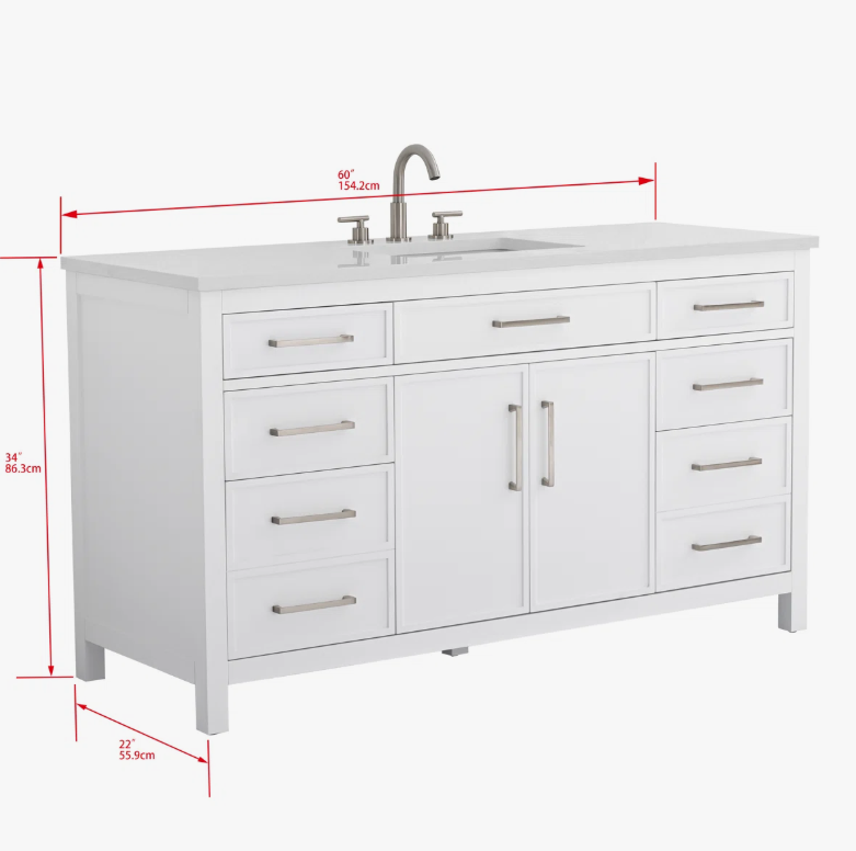 60" Solid White Wood Single Vanity Cabinet for Minimalist & Farmhouse Bathroom Remodel