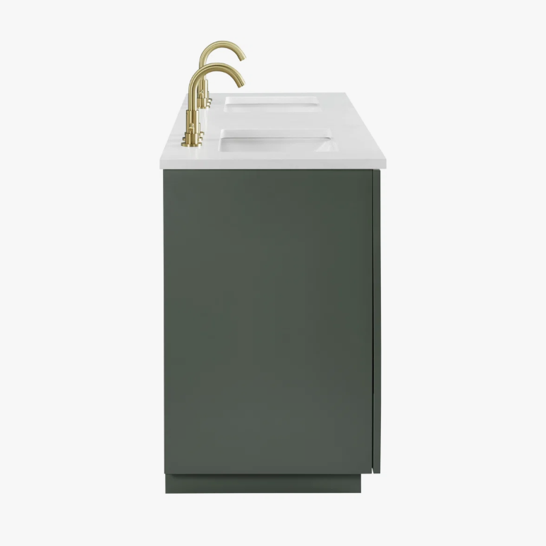 7 60 Inch Sage Green Fluted Double Undermount Sink Bathroom Vanity, White Quartz Countertop & Brushed Gold Hardware
