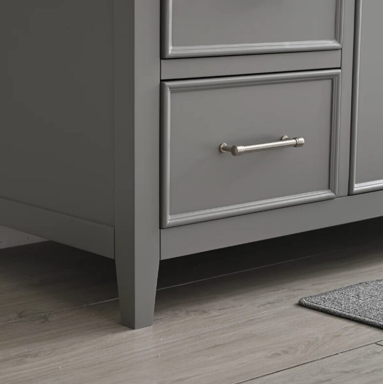 60 Inch Grey Farmhouse Single Apron Front Farm Sink Bathroom Vanity, White Quartz Countertop & Brushed Nickel Hardware