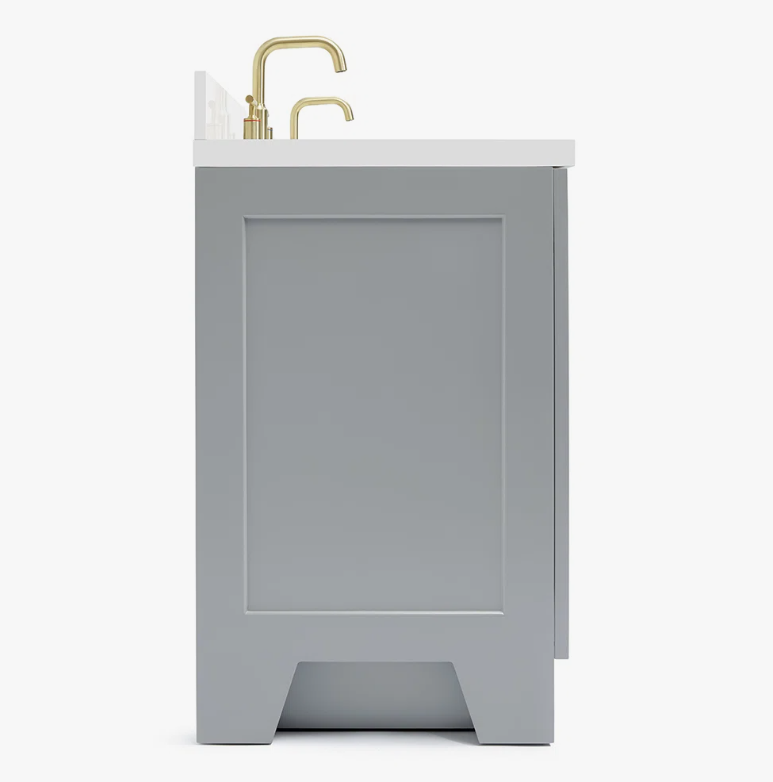 72 Inch Light Gray Shaker Double Undermount Sink Bathroom Vanity, White Quartz Countertop & Brushed Gold Hardware