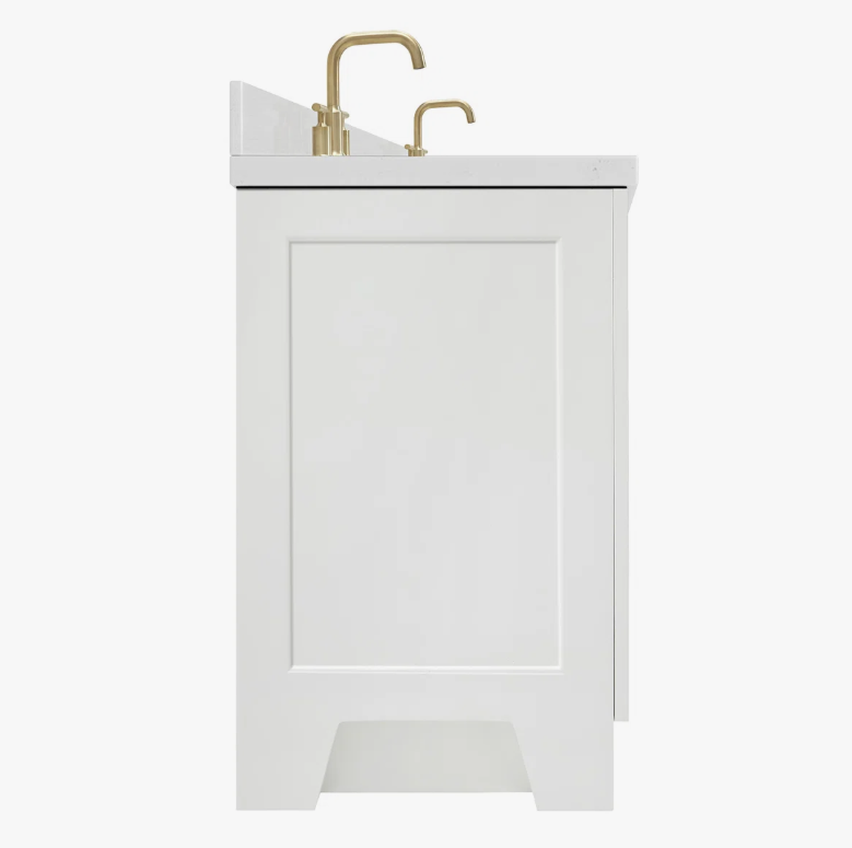 72 Inch White Shaker Double Undermount Sink Bathroom Vanity, White Quartz Countertop & Brushed Gold Hardware