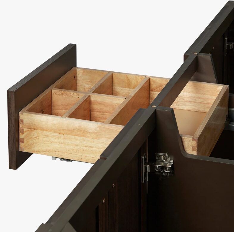 7 72 Inch Walnut Oak Shaker Double Undermount Sink Bathroom Vanity, White Quartz Countertop & Brushed Gold Hardware