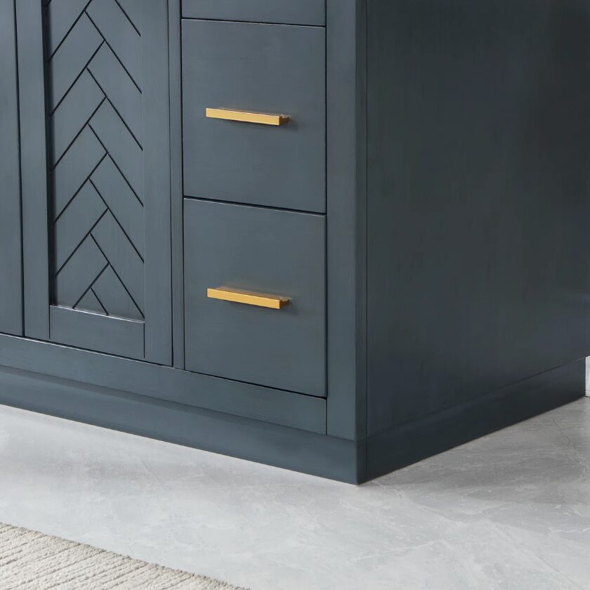 Modern Navy Wood Bathroom Vanity with Gold Hardware