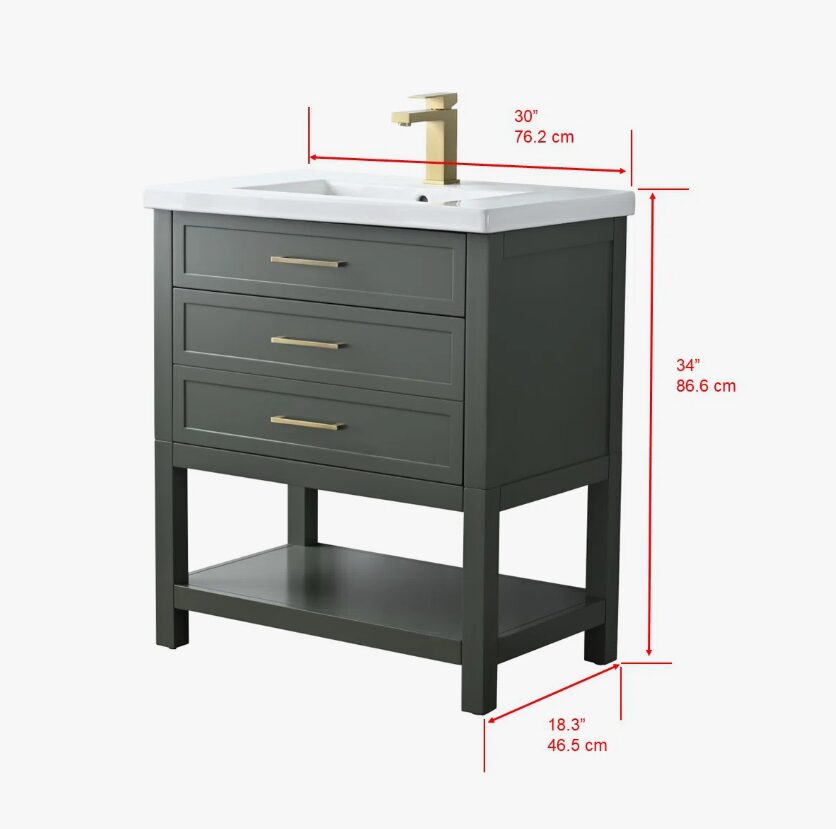 Minimalist Dark Sage All-in-One Bathroom Vanity with Integrated Ceramic Sink