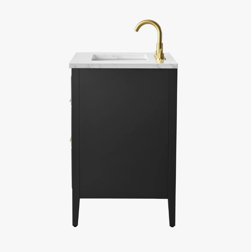 Modern Fluted Bathroom Vanity with Gold Handles & Marble Top