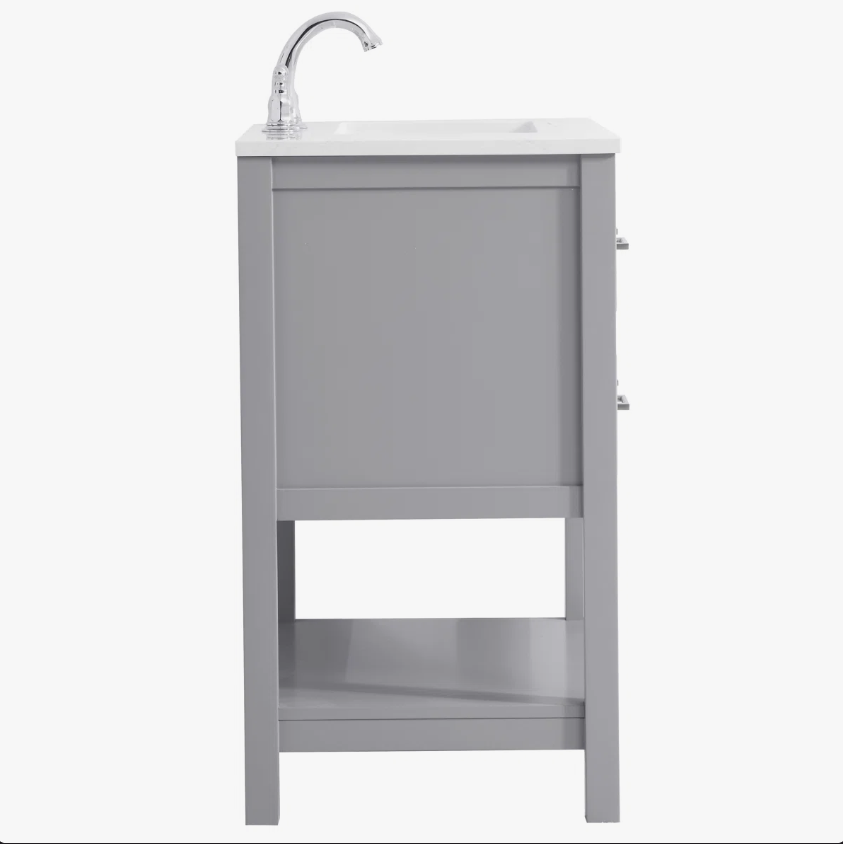 8 Light Gray Open Shelf Bathroom Vanity with White Quartz Countertop