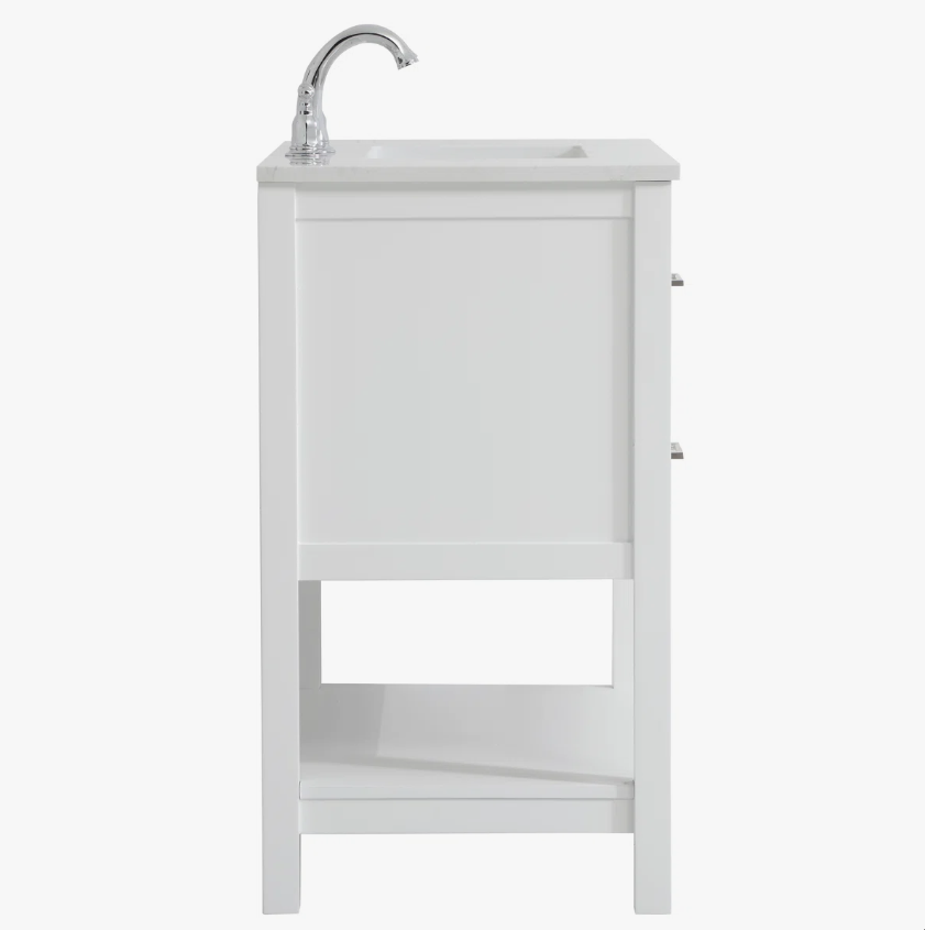 White Open Shelf Bathroom Vanity with White Quartz Countertop