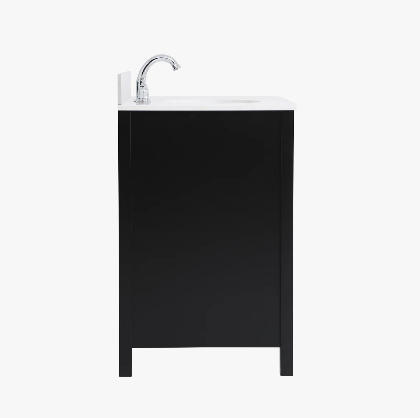 Modern Single Sink Black Bathroom Vanity Cabinet with Silver Hardware