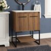 8 24 Inch Walnut Wood Industrial Freestanding Bathroom Vanity with Black Metal Frame
