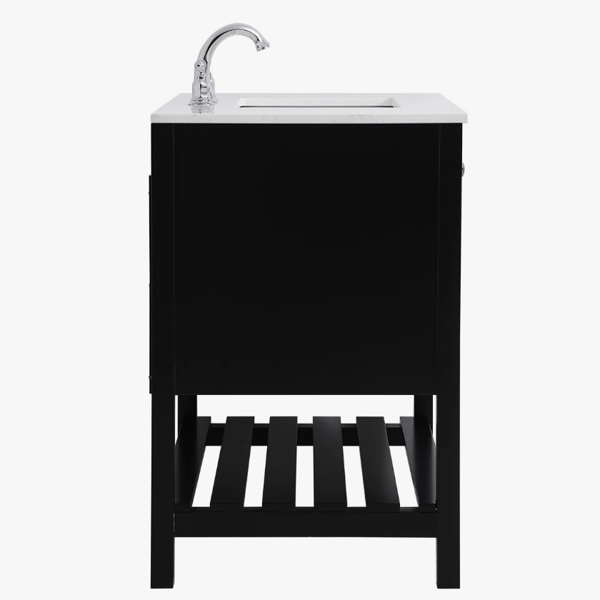 8 Farmhouse Black Shaker Single Sink Vanity Cabinet with Bottom Storage Shelf