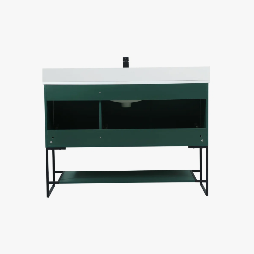 8 Emerald Green 3-Door Single Sink Vanity Cabinet with Matte Black Metal Frame