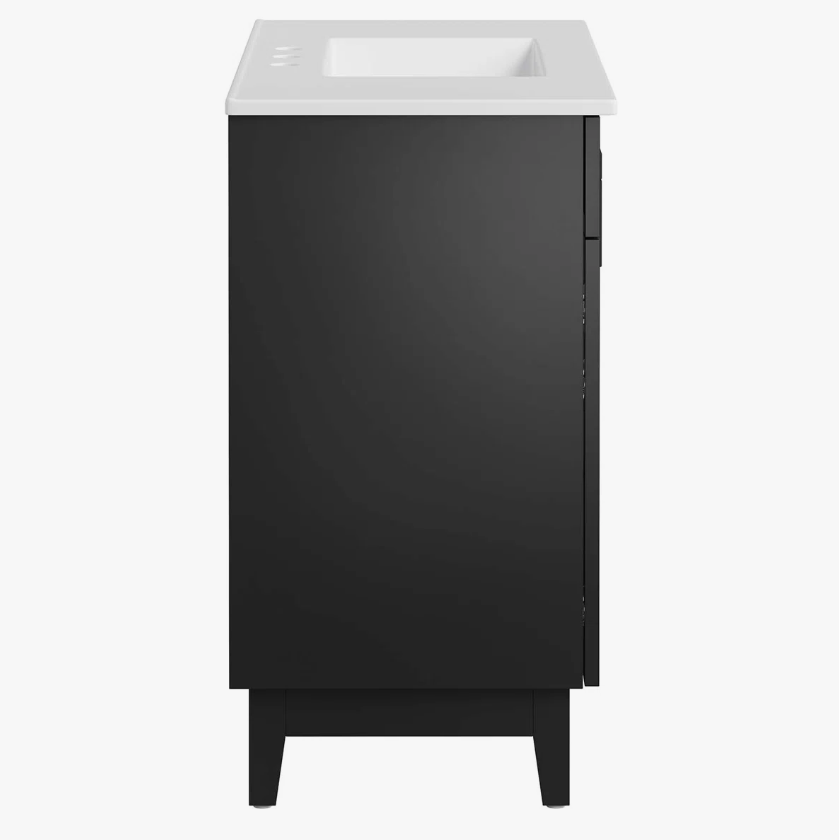 8 36 Inch Matte Black Modern Freestanding Bathroom Vanity with White Ceramic Sink & Geometric Handles