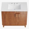 Mid-Century Walnut Single Sink Vanity Cabinet with 2 Doors & Dual Top Drawers