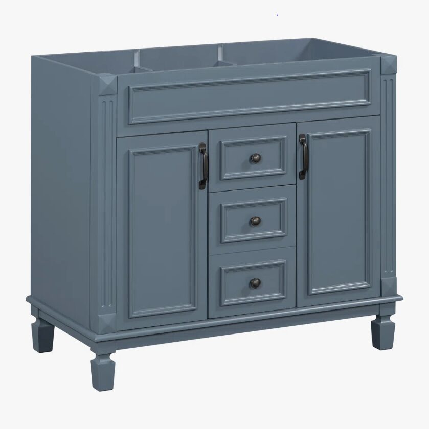 8 Farmhouse Blue Freestanding Vanity Base with Raised Panel Doors & Decorative Legs