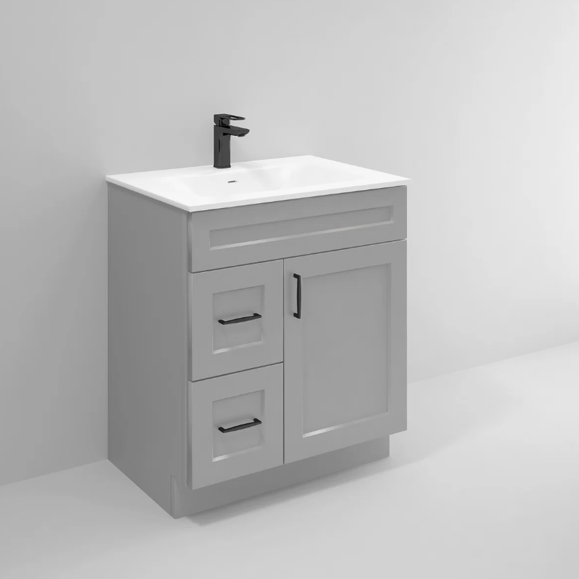 Modern Light Gray Single Sink Vanity Cabinet with Solid Wood Drawer Boxes