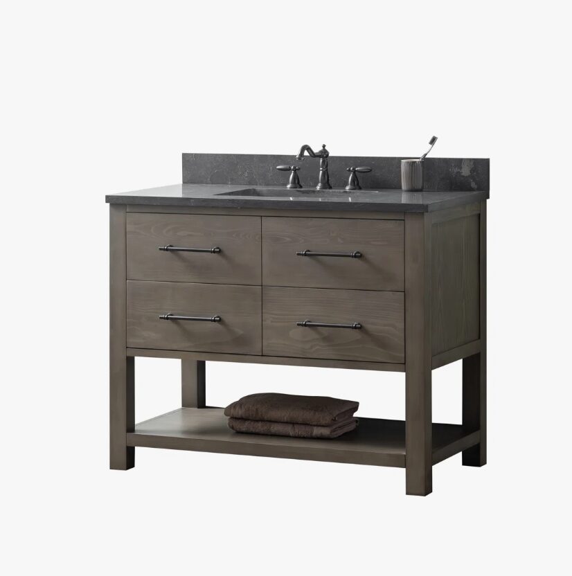 8 Rustic Gray Freestanding Single Sink Vanity with Open Towel Storage Shelf