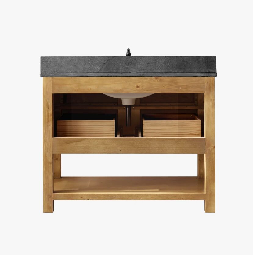8 Rustic Natural Wood Freestanding Single Sink Vanity with Open Storage Shelf