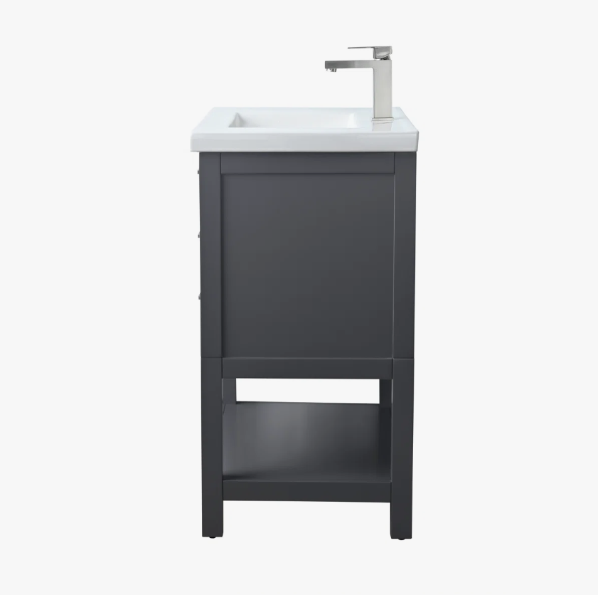 8 Minimalist Dark Grey All-in-One Bathroom Vanity Cabinet with Open Storage