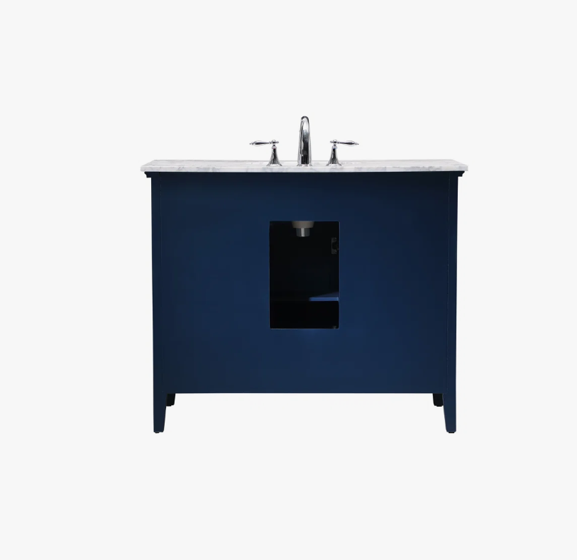 42" Modern Navy Blue Wood Vanity with Natural Marble Countertop for Master Bath