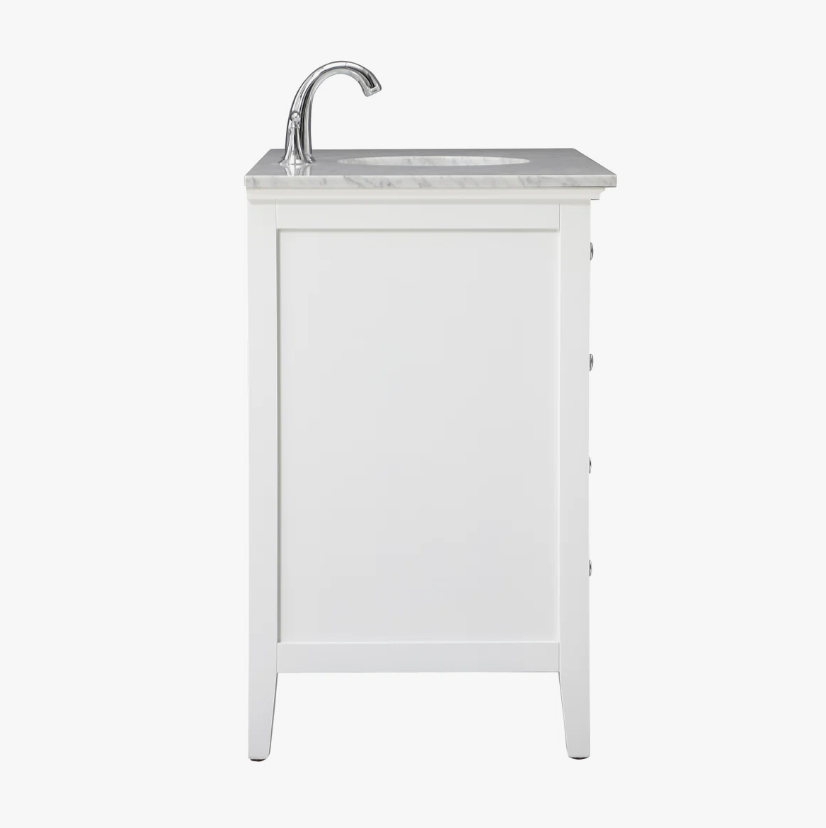 8 42 Inch White Shaker Single Sink Bathroom Vanity with Carrara Marble Top & 4 Drawers