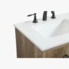 24 Inch Natural Oak Mid-Century Single Sink Bathroom Vanity with White Quartz Top