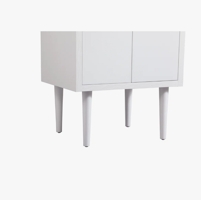 8 24 Inch White Mid-Century Single Sink Bathroom Vanity with White Quartz Top