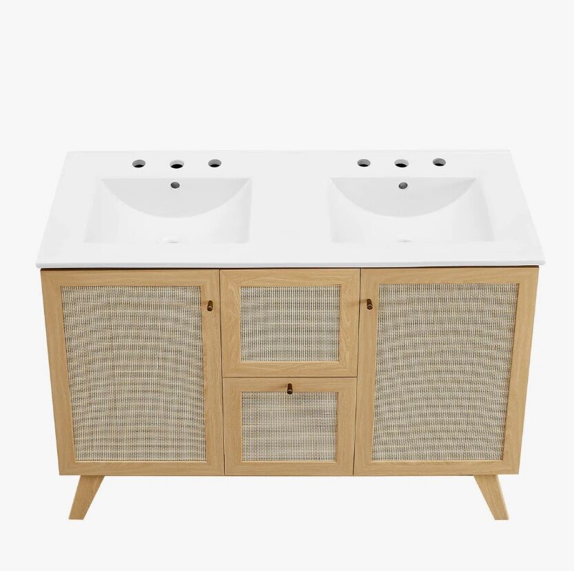 8 48" Coastal Rattan Double Bathroom Vanity for Master Bath Remodel