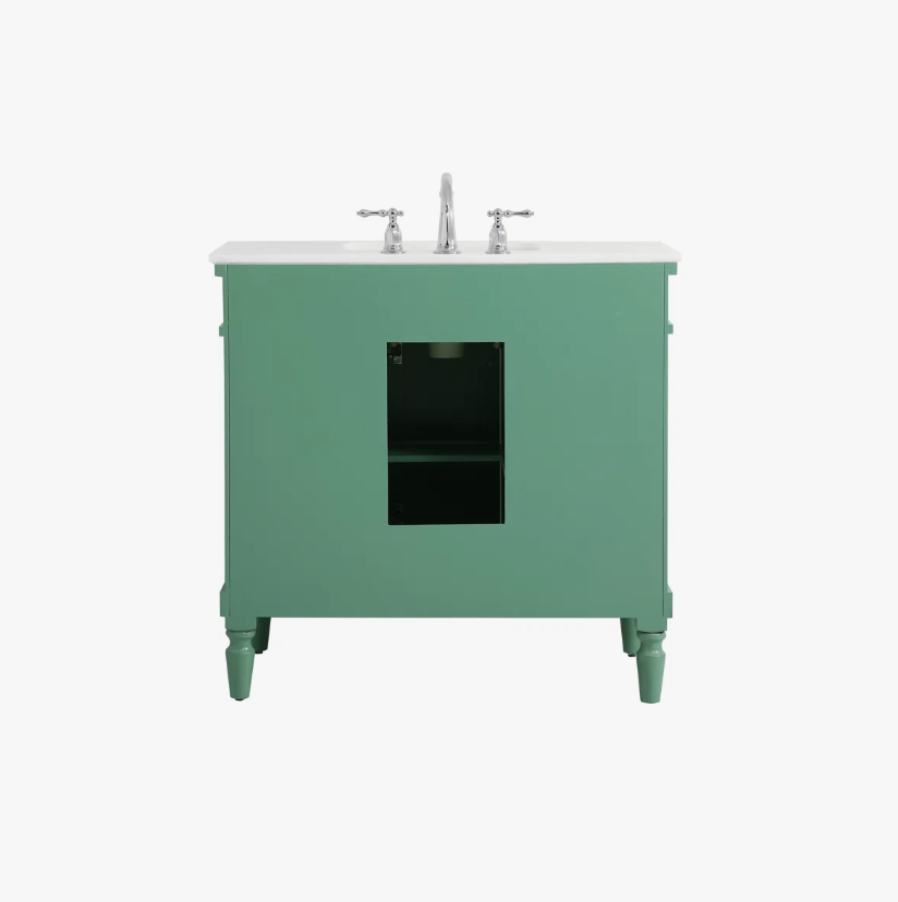8 36 Inch Sage Green Traditional Single Sink Bathroom Vanity with White Quartz Top