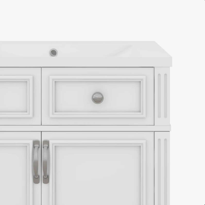 8 30 Inch White Shaker Freestanding Bathroom Vanity with Integrated Ceramic Sink & Large Storage Drawer