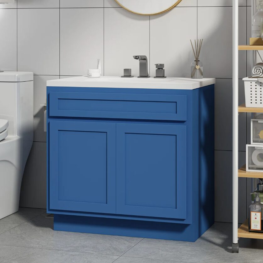 36 Inch Deep Blue Shaker Bathroom Storage Cabinet for Custom Countertop
