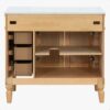 36 Inch Natural Solid Wood Farmhouse Single Sink Bathroom Vanity with Ceramic Sink & Gold Knobs