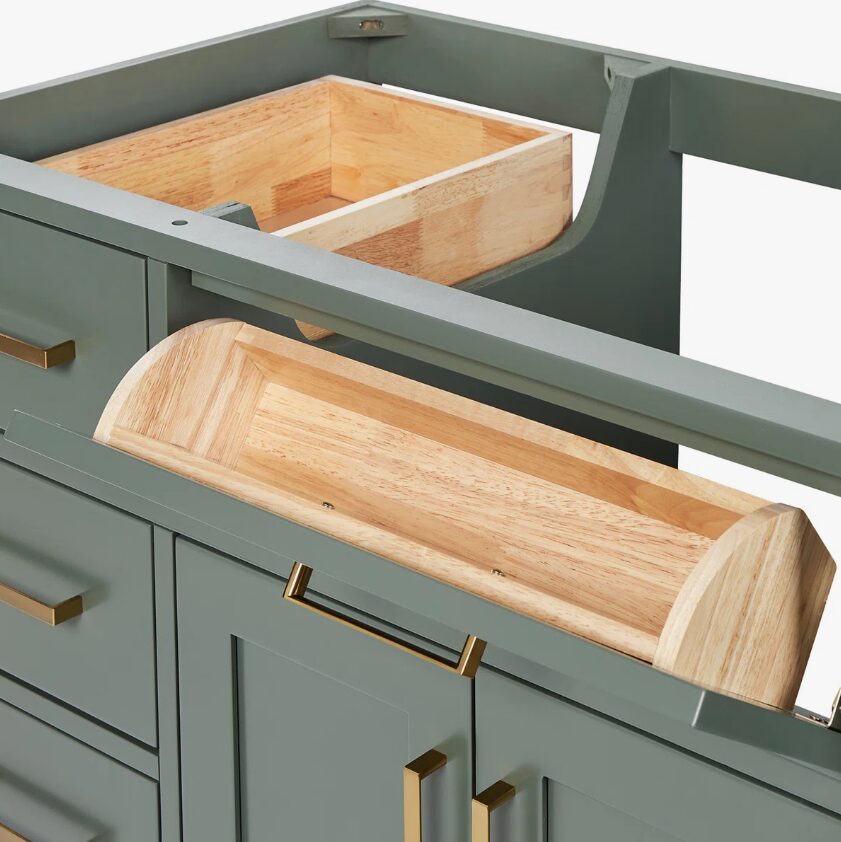 8 Modern Sage Green Shaker Vanity Cabinet with Dovetail Pine Drawers for Earthy Tone Bath Remodel