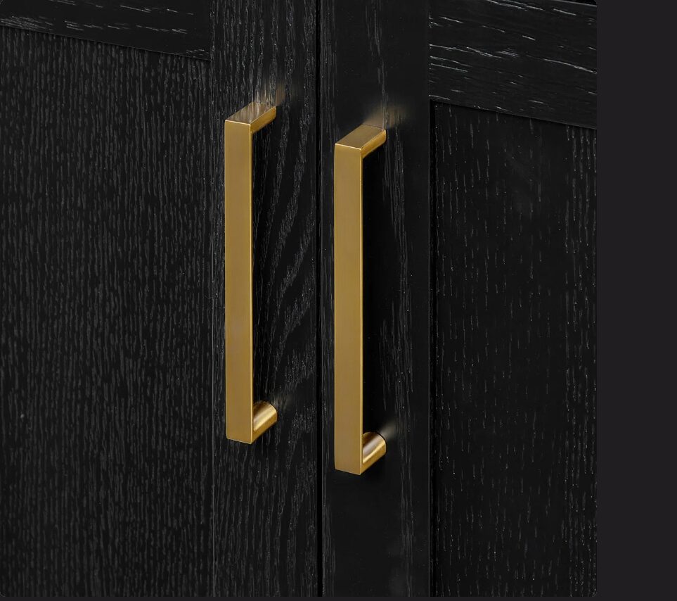 36 Inch Black Oak Shaker Single Sink Bathroom Vanity White Quartz Top Soft Close Drawers Brushed Gold Hardware