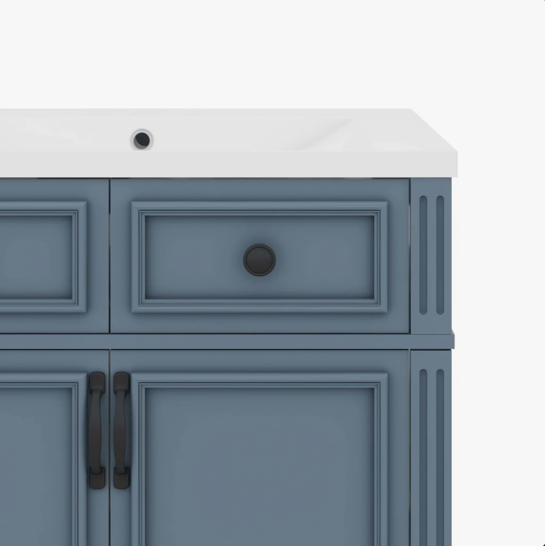 8 Freestanding Traditional Blue Wood Bathroom Vanity with White Integrated Sink Top
