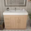 8 Wall Mount Light Wood Bathroom Vanity with Integrated White Solid Surface Sink Top