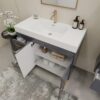 8 Modern High Gloss Gray Bathroom Vanity with Integrated White Solid Surface Sink Top