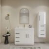 Minimalist Luxury White Vanity Cabinet with Double Interior Shelves for Contemporary Bathroom Remodel