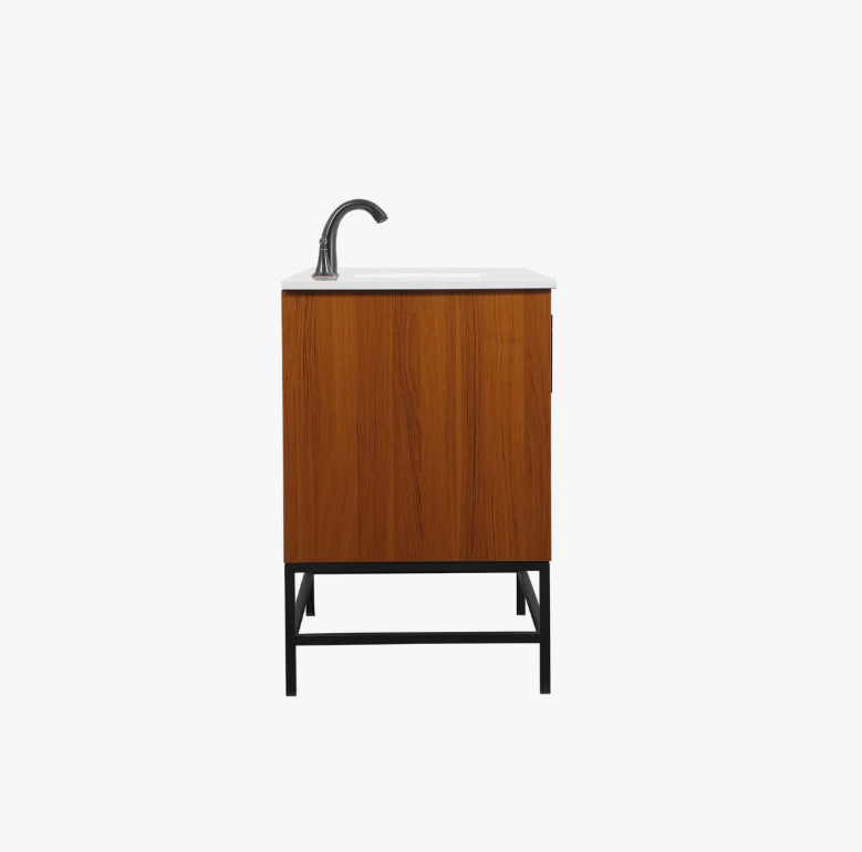 8 Modern Farmhouse Walnut Vanity Cabinet with Open Base Clearance for Industrial Bathroom Remodel