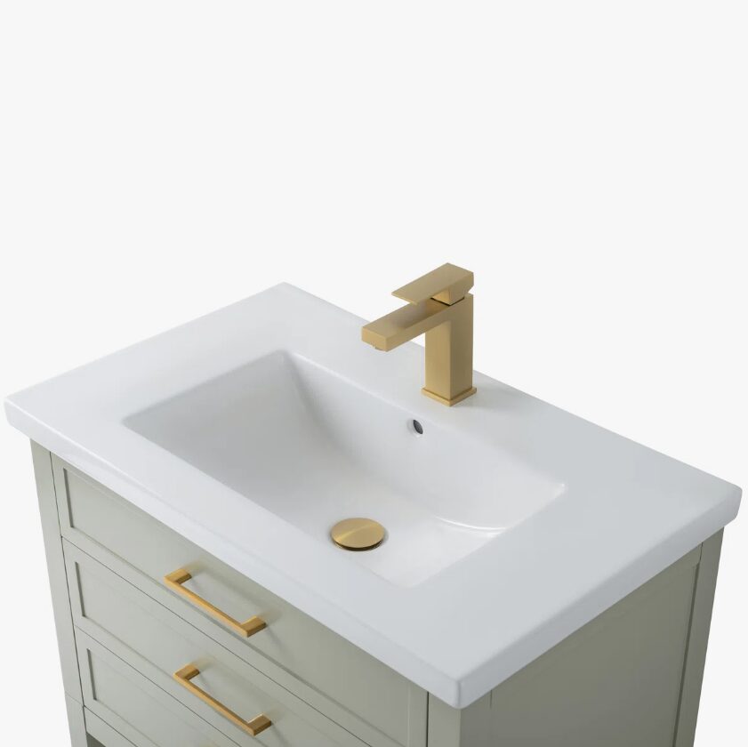 8 Minimalist Light Sage All-in-One Bathroom Vanity with Integrated Ceramic Sink