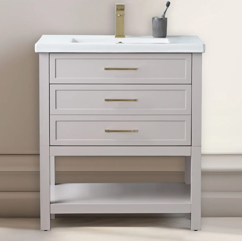 8 Compact Light Gray Single Sink Vanity for Small Guest Bathrooms